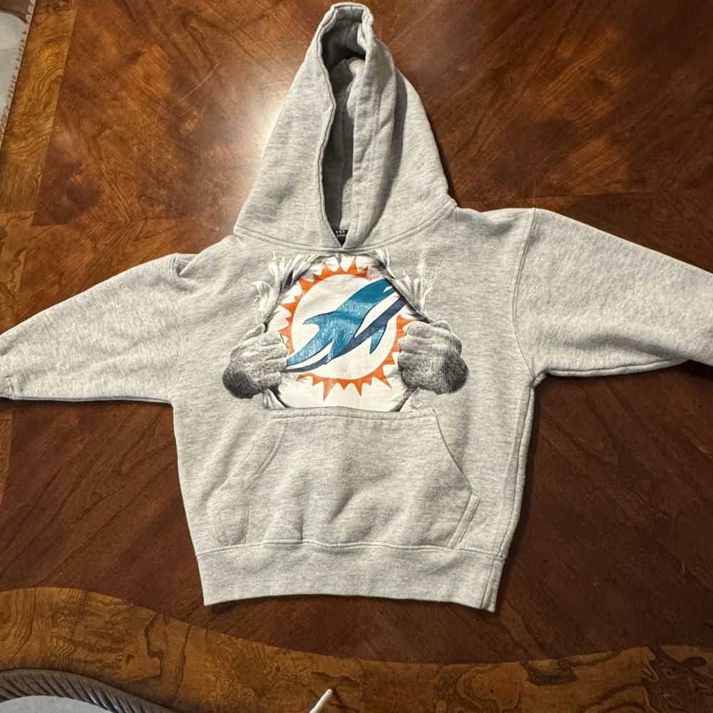 Miami Dolphins Kids Size XXS 3-4 Gray Hoodie Pullover Logo Fleece Excellent